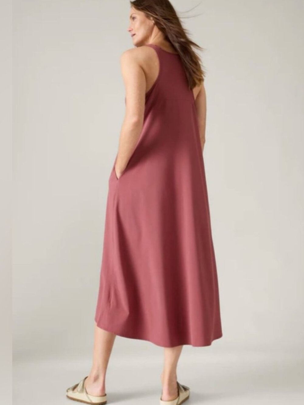 ATHLETA Women's NEW Presidio Traveler Maxi Dress w/Pockets in Rosewood | Size L - Picture 2 of 10